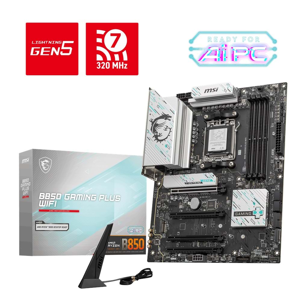 MSI B850 GAMING PLUS WIFI AM5 DDR5 8200MHZ(OC) DP 3x M.2 USB 10Gbs 5G LAN WI-FI 7 ATX