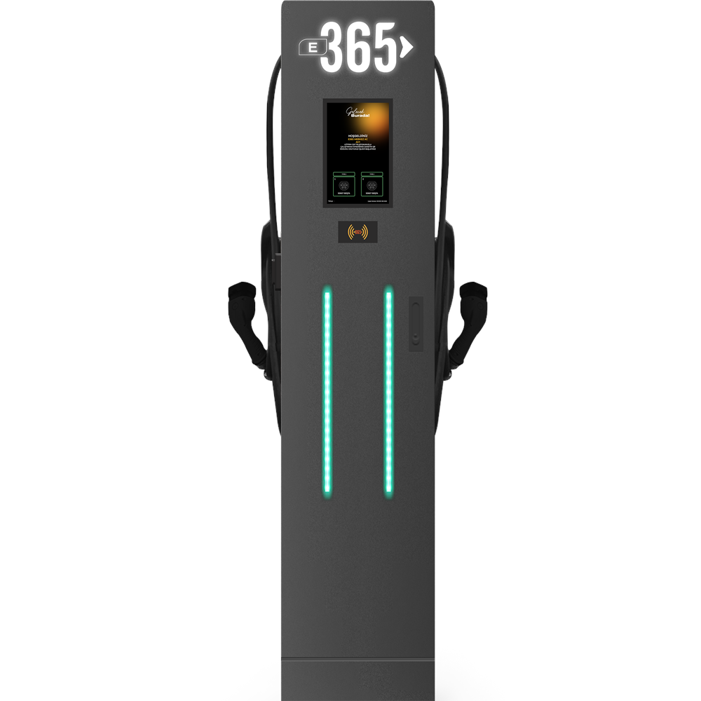 E 365 AC Dikili Tip 8 İnç Ekranlı MID Sayaçlı Çift Kablolu RFID 22kW Şarj İstasyonu