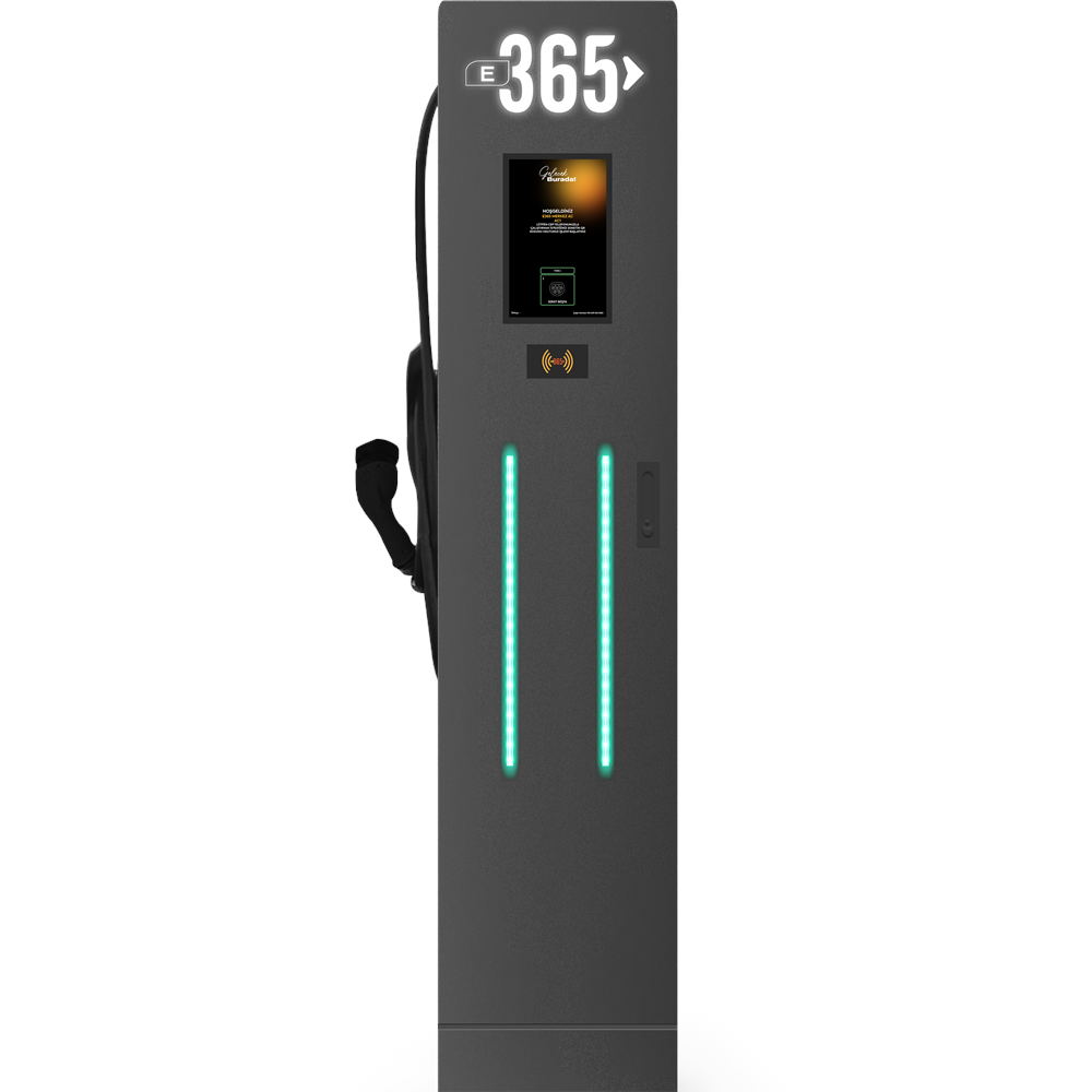 E 365 AC Dikili Tip 8 İnç Ekranlı MID Sayaçlı Tek Kablolu RFID 22kW Şarj İstasyonu