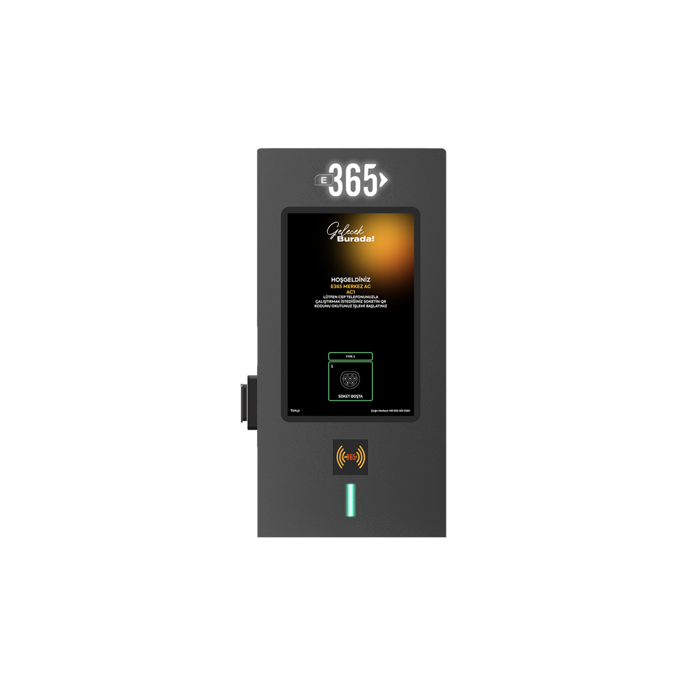 E 365 AC Duvar Tip 8 İnç Ekranlı MID Sayaçlı Tek Soketli RFID 22kW Şarj İstasyonu (Bireysel ve Ticari Kullanıcı)