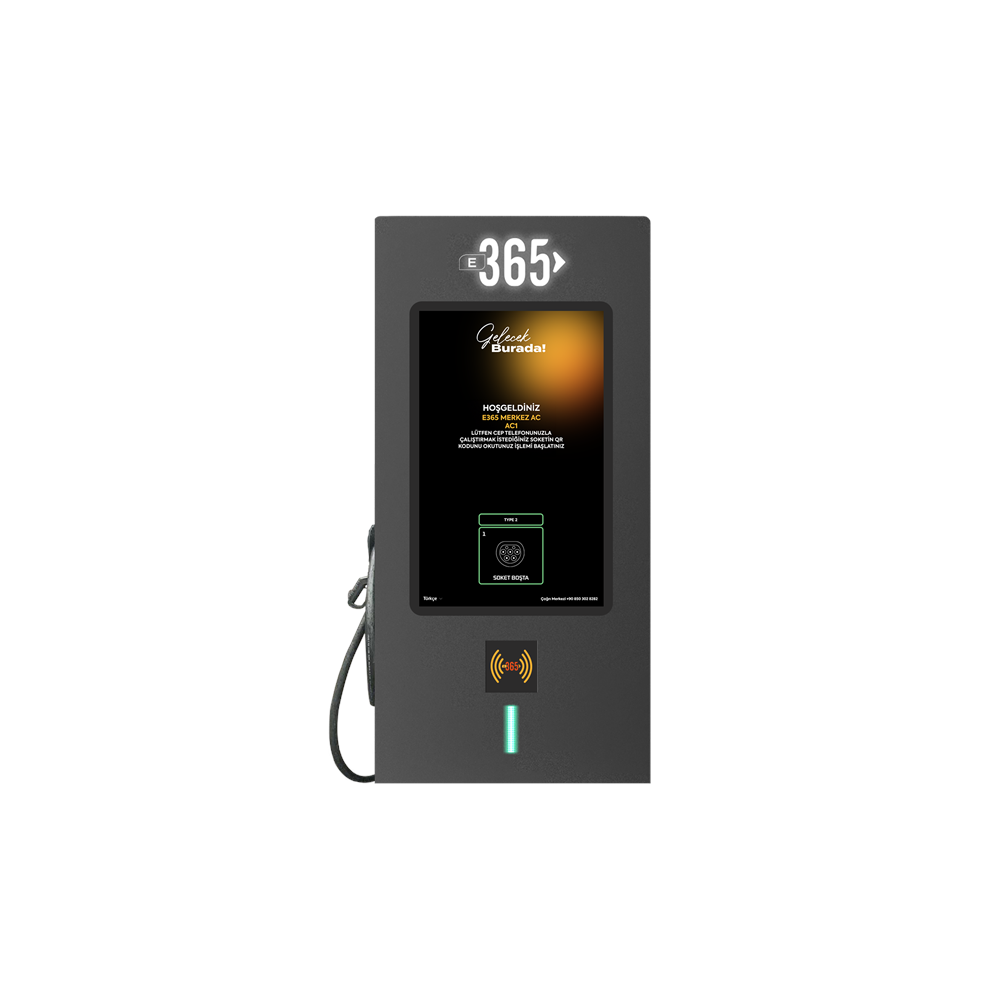 E 365 AC Duvar Tip 10 İnç Ekranlı MID Sayaçlı Tek Kablolu RFID 22kW Şarj İstasyonu (Bireysel ve Ticari Kullanıcı)