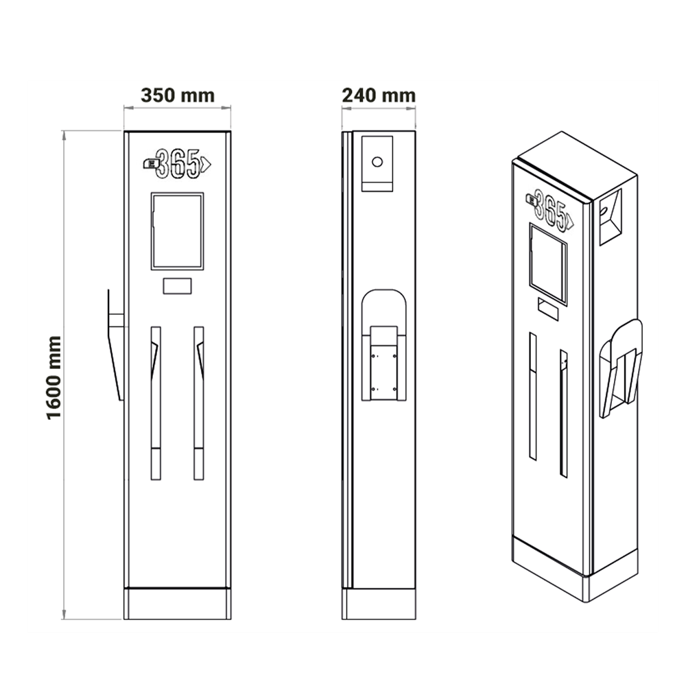 E 365 AC Dikili Tip 10 İnç Ekranlı MID Sayaçlı Tek Kablolu RFID 22kW Şarj İstasyonu