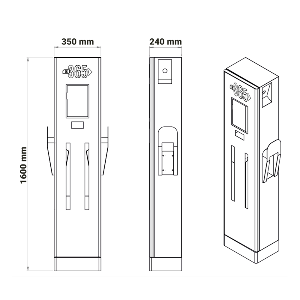 E 365 AC Dikili Tip 10 İnç Ekranlı MID Sayaçlı Çift Soketli RFID 22kW Şarj İstasyonu