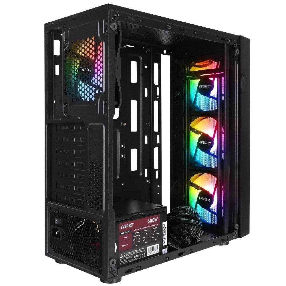 Everest FACED V5 Mesh 600W RGB Siyah Gaming Kasa