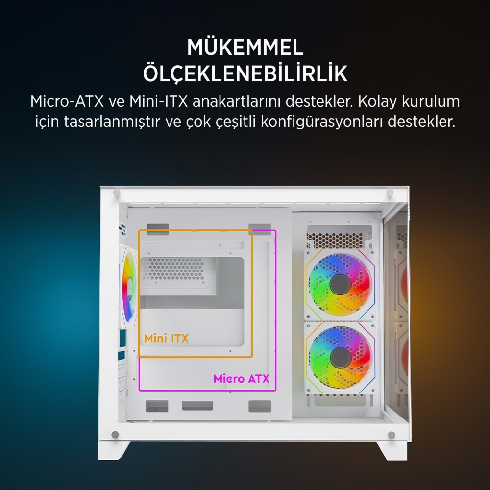 James Donkey Stark S700 3xARGB Temperli Cam mATX Beyaz Gaming (Oyuncu) Kasa
