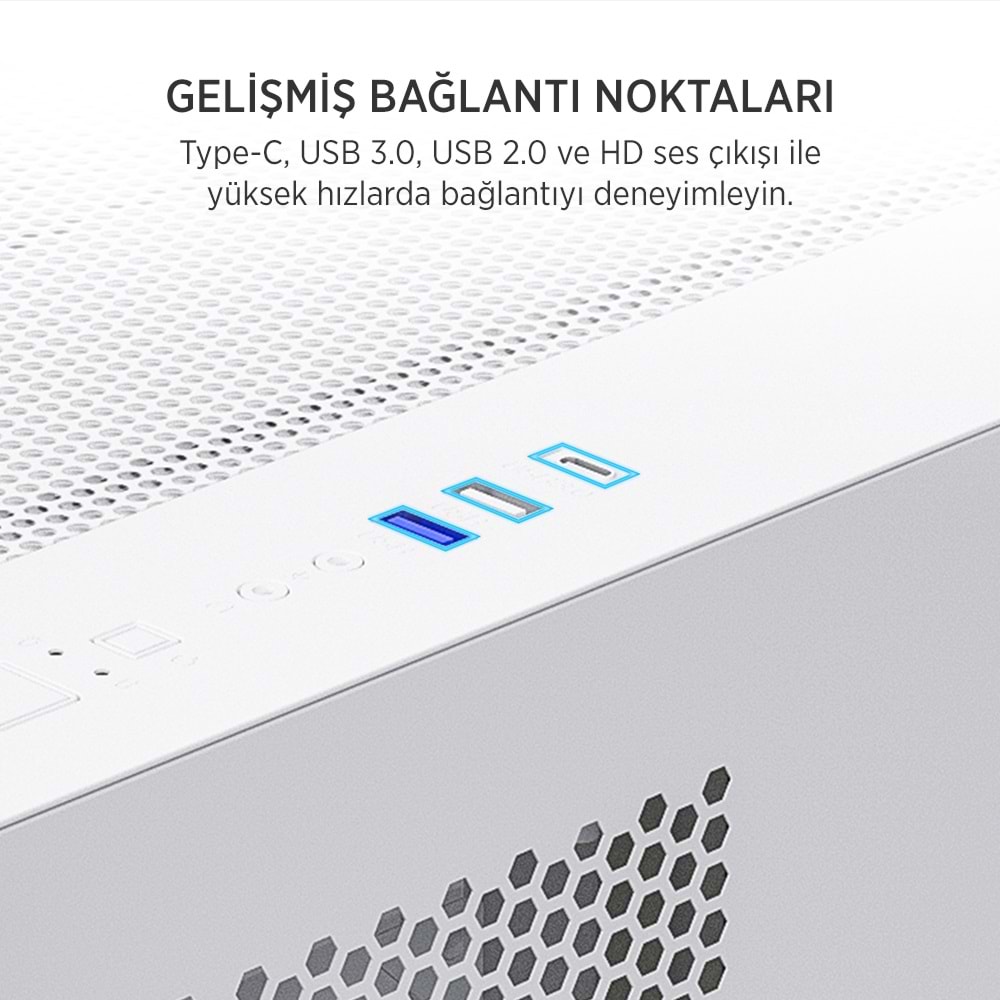 James Donkey Stark S700 3xARGB Temperli Cam mATX Beyaz Gaming (Oyuncu) Kasa