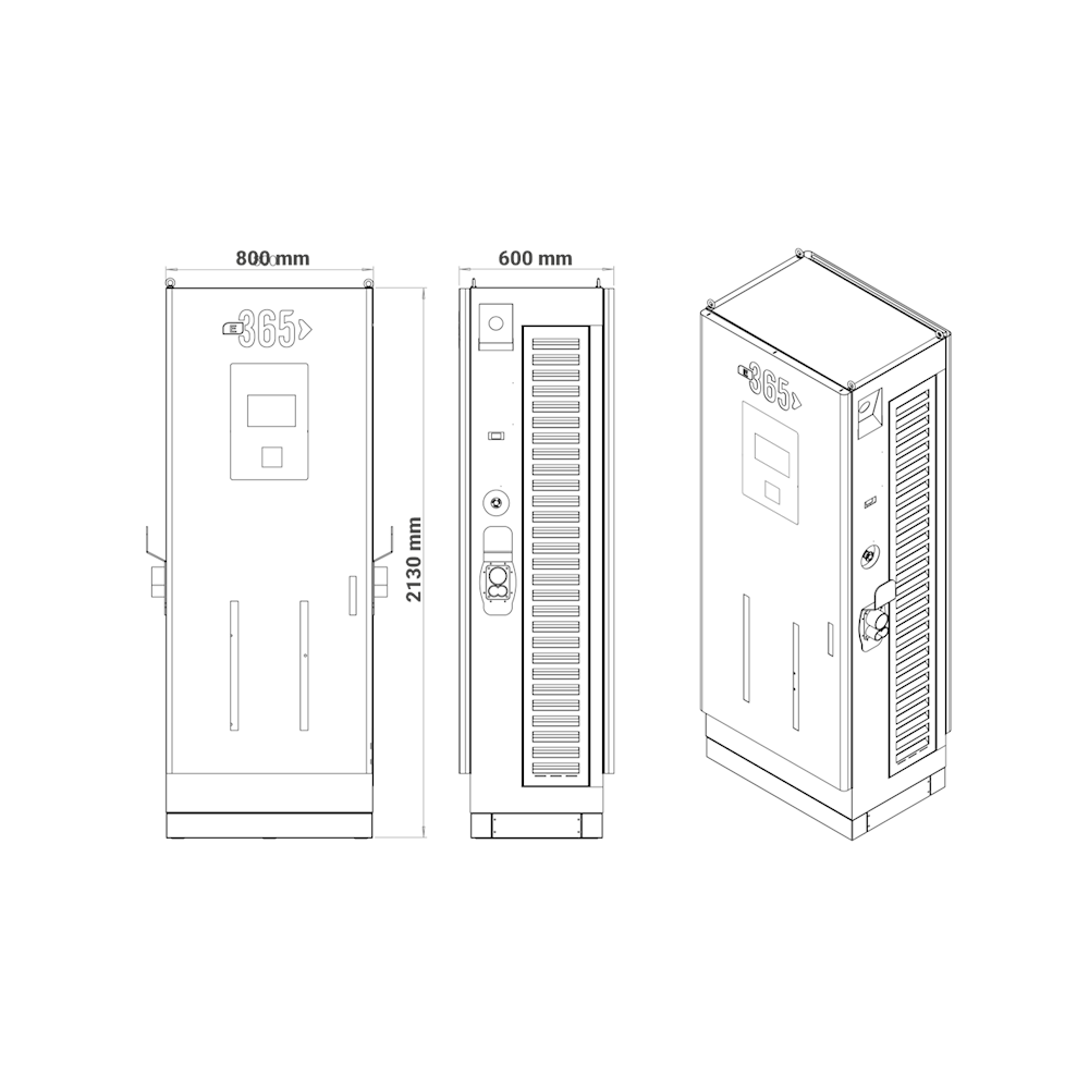 E 365 DC Dikili Tip 10 İnç Ekranlı MID Sayaçlı Çift Kablolu RFID 180kW Şarj İstasyonu