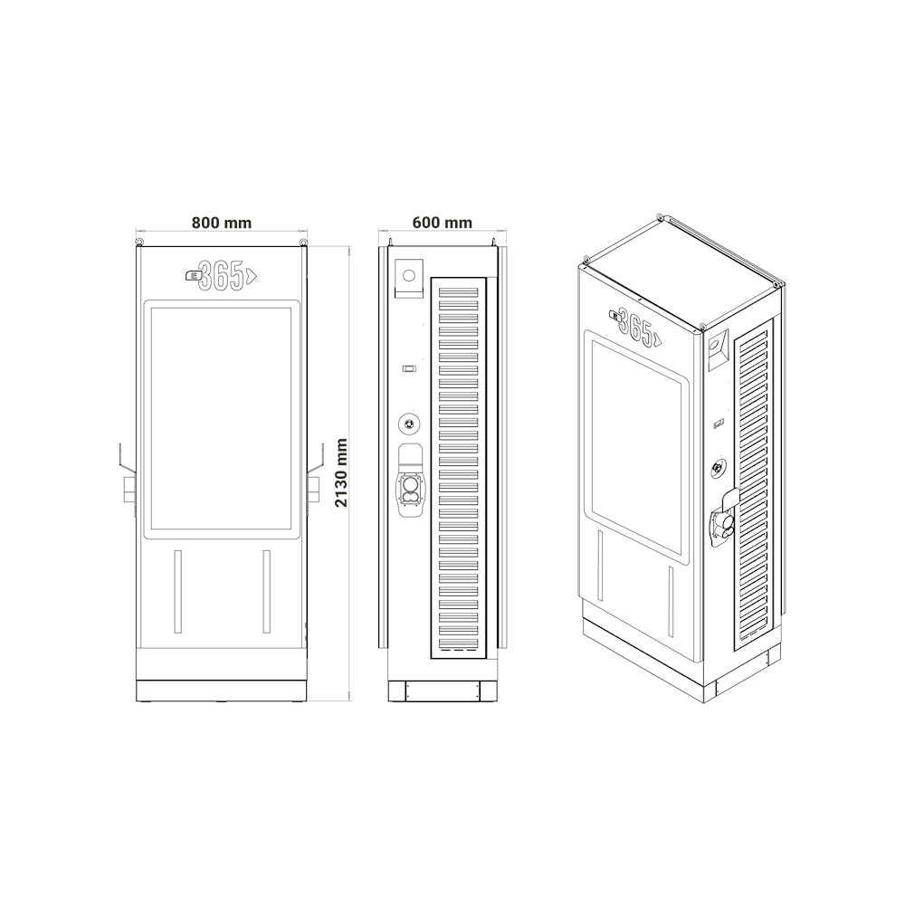 E 365 DC Dikili Tip 55 İnç Ekranlı MID Sayaçlı Çift Kablolu RFID 240kW Şarj İstasyonu