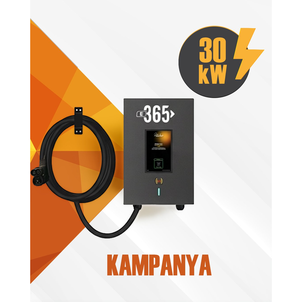 E 365 DC Duvar Tip 8 İnç Ekranlı MID Sayaçlı Tek Kablolu RFID 30kW Şarj İstasyonu (Bireysel ve Ticari Kullanıcı)