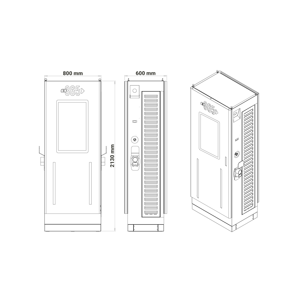 E 365 DC Dikili Tip 32 İnç Ekranlı MID Sayaçlı Çift Kablolu RFID 400kW Şarj İstasyonu