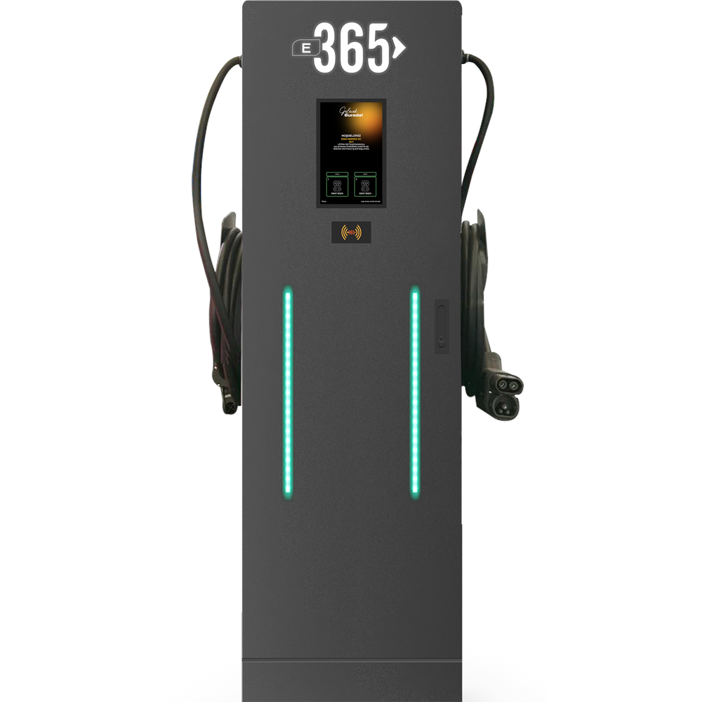 E 365 DC Dikili Tip 10 İnç Ekranlı MID Sayaçlı Çift Kablolu RFID 80kW Şarj İstasyonu
