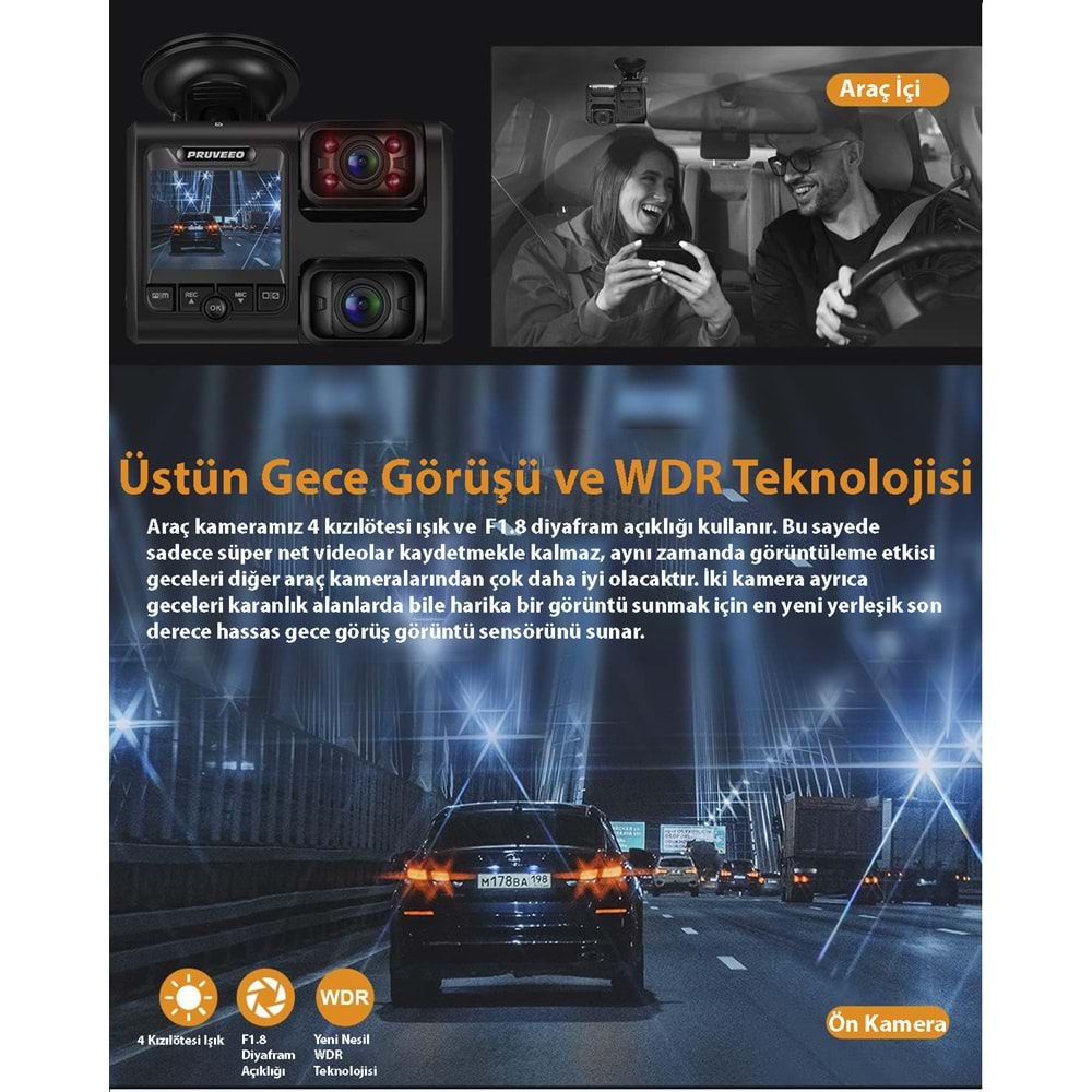 PRUVEEO D30 WI-FI 4K ARAC KAMERASI