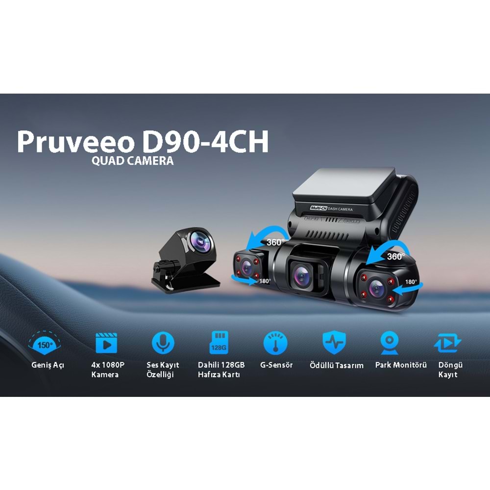 PRUVEEO D90-4CH FHD WI-FI GPS + 128GB SD KART KAME