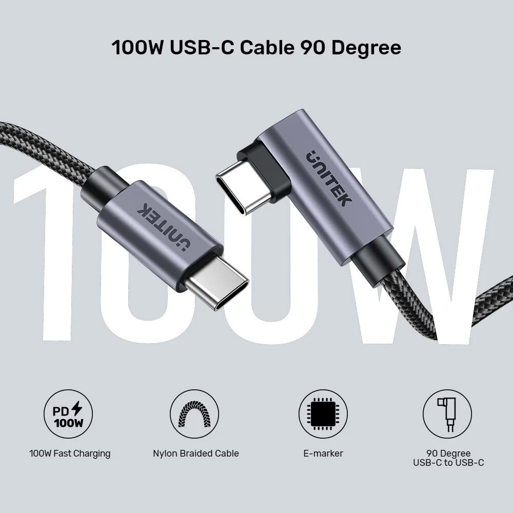 UNITEK 90D USB-C SARJ KABLOSU 1M 100W (C14123BK-1M)