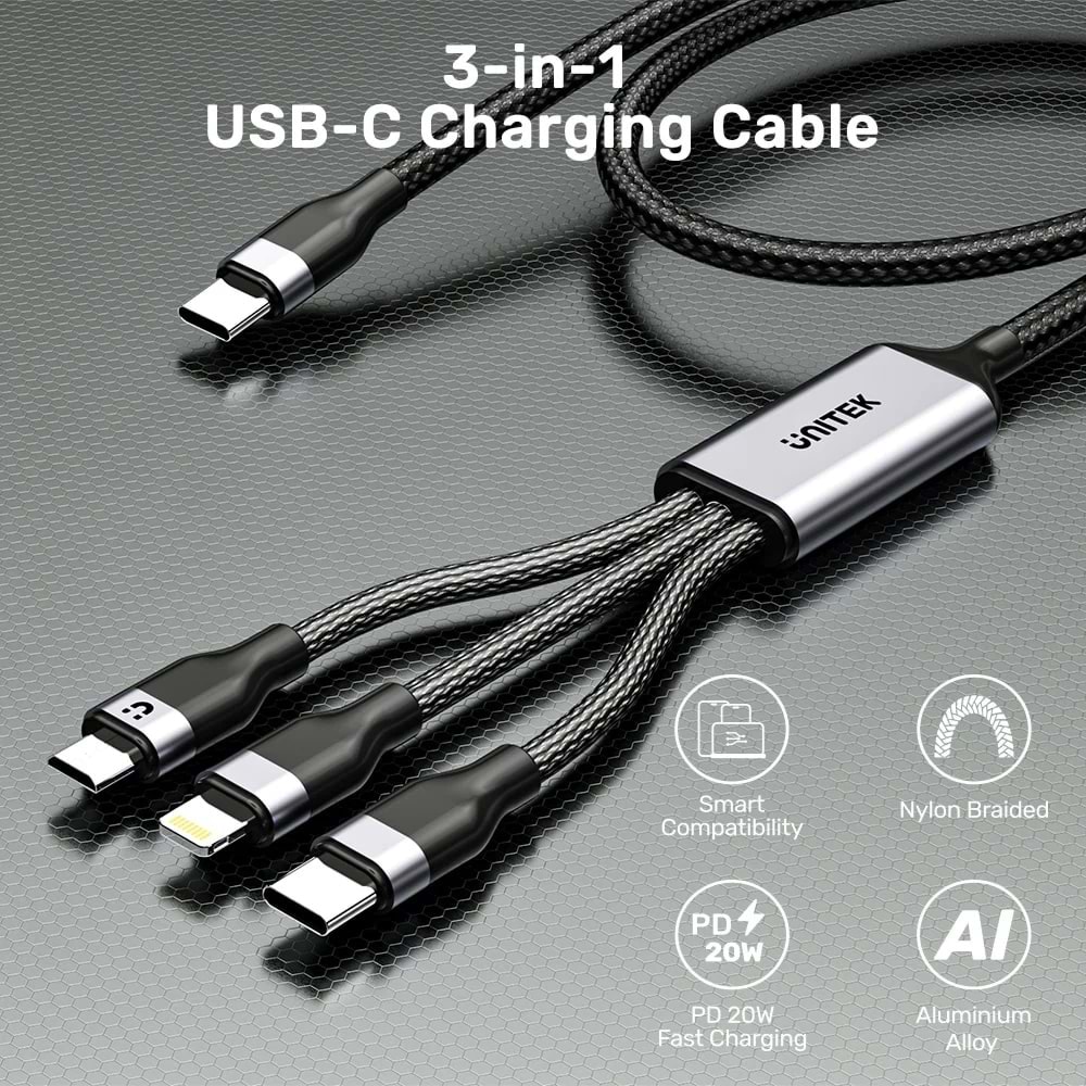 UNITEK TYPE-C 3in1 ŞARJ 1.5MT 20W (C14101BK-1.5M)