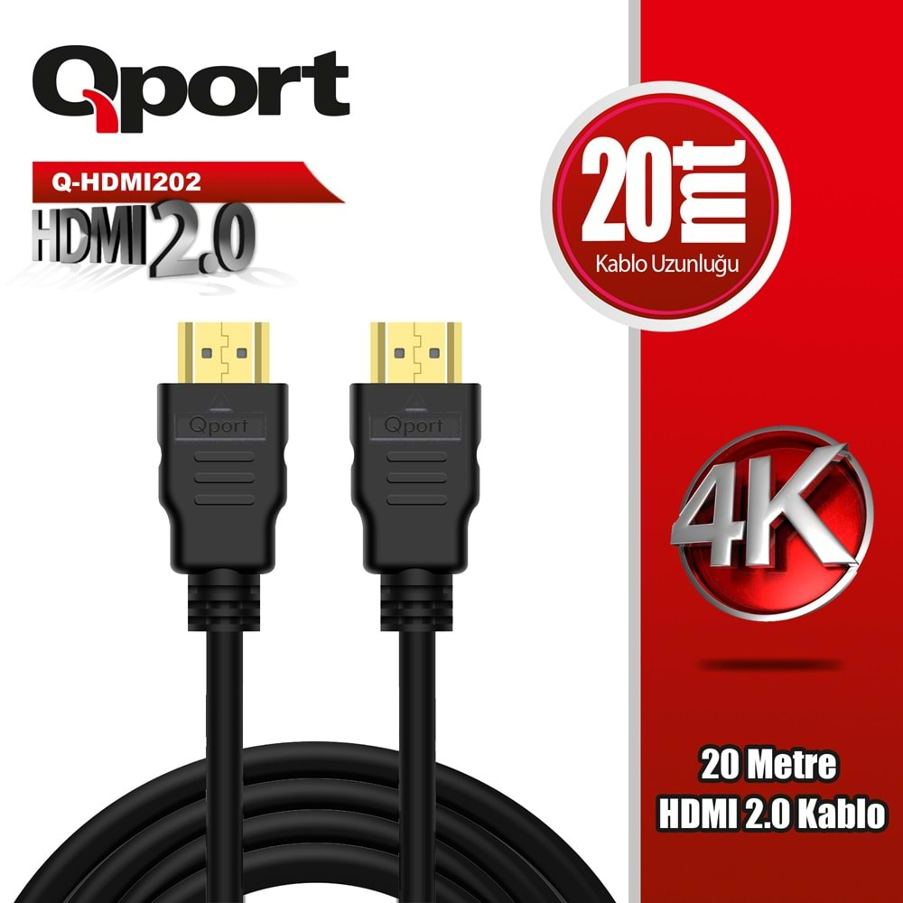 QPORT Q-HDMI202 HDMI 2.0 V ALTIN UÇLU KABLO 20 MT