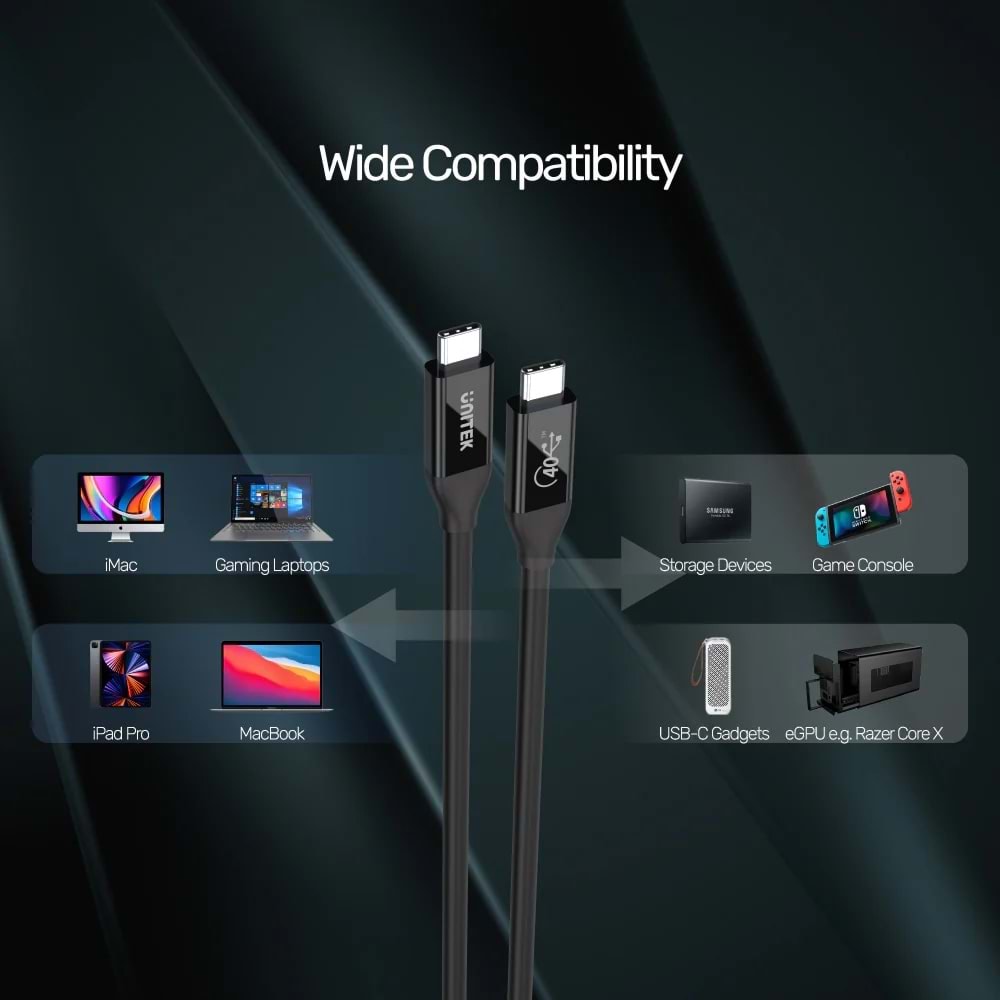 UNITEK USB4 THUNDERBOLT KABLO 0.8MT(C14100BK-0.8M)