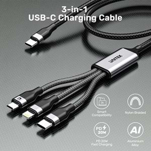 UNITEK TYPE-C 3in1 ŞARJ 1.5MT 20W (C14101BK-1.5M)
