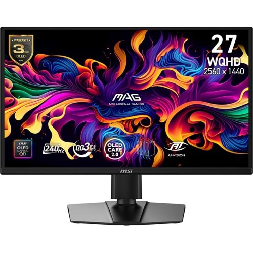 26.5 MSI MAG 272QP QD-OLED X24 WQHD 0.03MS 240HZ FREESYNC PREMIUM PIVOT GAMING