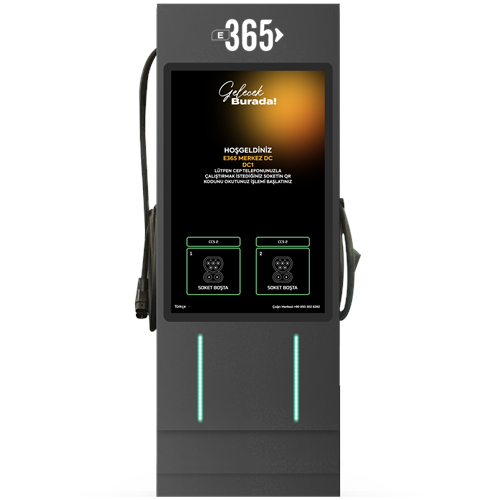 E 365 DC Dikili Tip 55 İnç Ekranlı Acrel Sayaçlı Çift Kablolu RFID 240kW Şarj İstasyonu
