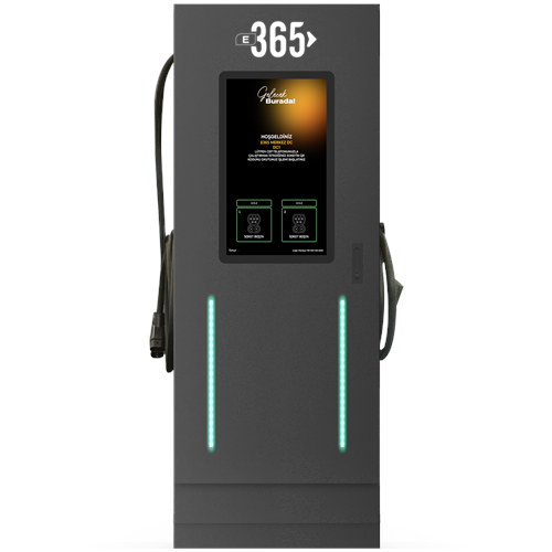 E 365 DC Dikili Tip 32 İnç Ekranlı MID Sayaçlı Çift Kablolu RFID 80kW Şarj İstasyonu