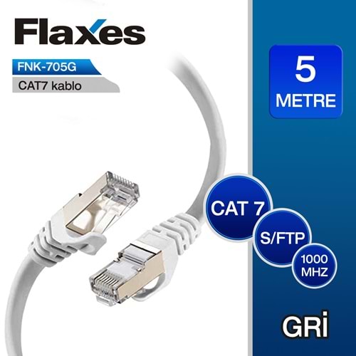 FLAXES FNK-705G CAT7 PATCH KABLO 5 METRE GRİ