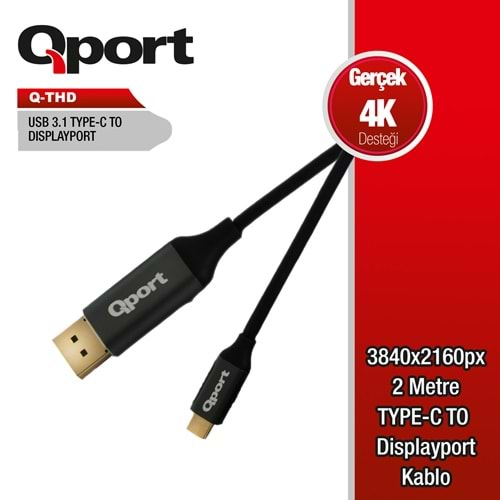 QPORT Q-THD TYPE-C TO DISPLAY PORT 4K 2MT CEVIRICI KABLO