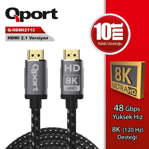 QPORT Q-HDMI2110 ALTIN UCLU 10MT 8K HDMI KABLO