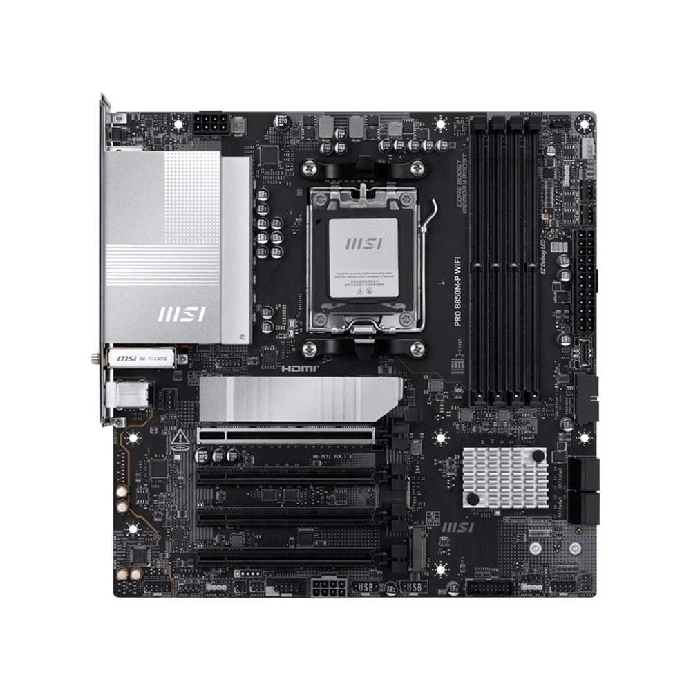 MSI PRO B850M-P WIFI DDR5 AM5 8200MHZ(OC) HDMI DP 3X M.2 USB 10GBS 5G LAN WI-FI 7 MATX