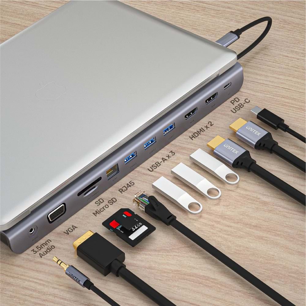 UNITEK USB-C 11in1 UNIVERSAL DOCKING STATION MST DESTEKLİ (D1022B)