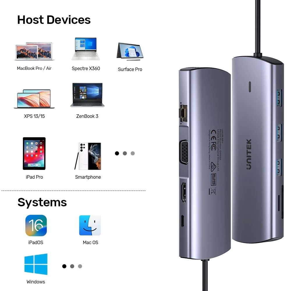 UNITEK USB-C 9 IN 1 UNIVERSAL DOCK STATION (D1113A)