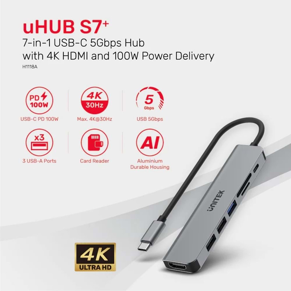 UNITEK USB-C 7in1 UNIVERSAL DOCKING STATION (H1118A)