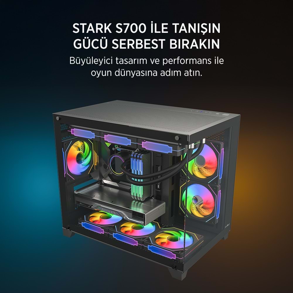 James Donkey Stark S700 3xARGB Temperli Cam 650W 80+ Bronze mATX Siyah Gaming (Oyuncu) Kasa