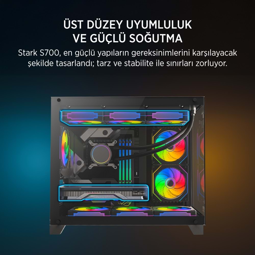 James Donkey Stark S700 3xARGB Temperli Cam 650W 80+ Bronze mATX Siyah Gaming (Oyuncu) Kasa