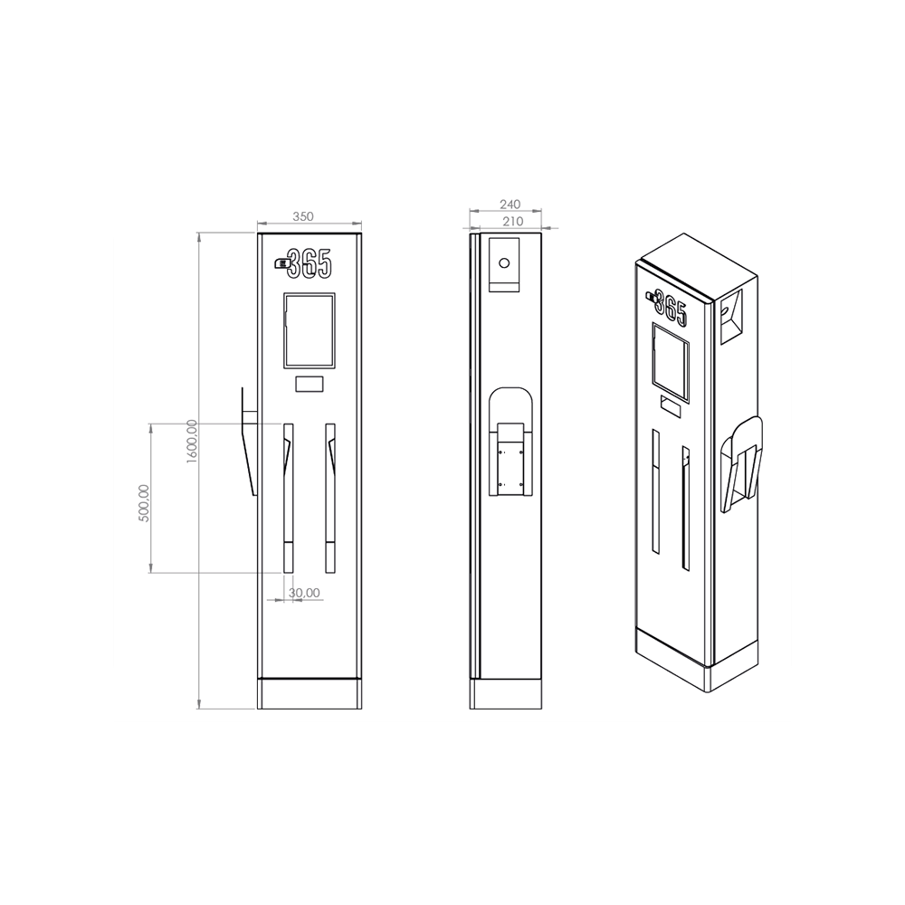 E 365 DC Dikili Tip 10 İnç Ekranlı MID Sayaçlı Tek Kablolu RFID 30kW Şarj İstasyonu (Bireysel ve Ticari Kullanıcı)