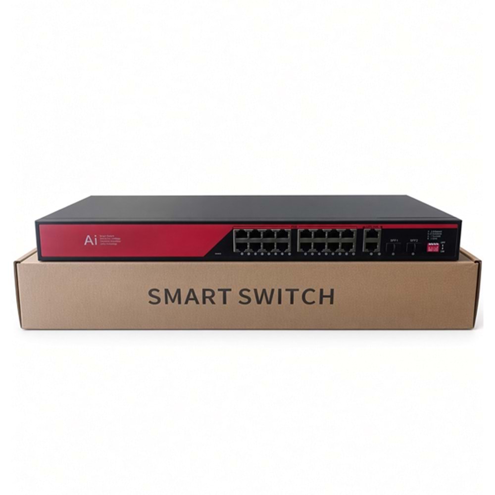 EZCOOL EZ-16PSX-SFP 16 PORT 16FE+2GE+2SFP 240W GİGABİT POE SWİTCH