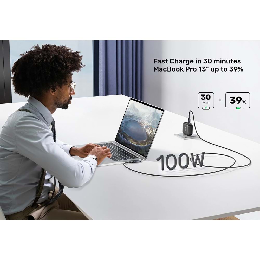 UNITEK TYPE-C HIZLI ŞARJ KABLOSU 90 DERECE 2 METRE 100W (C14123BK-2M)
