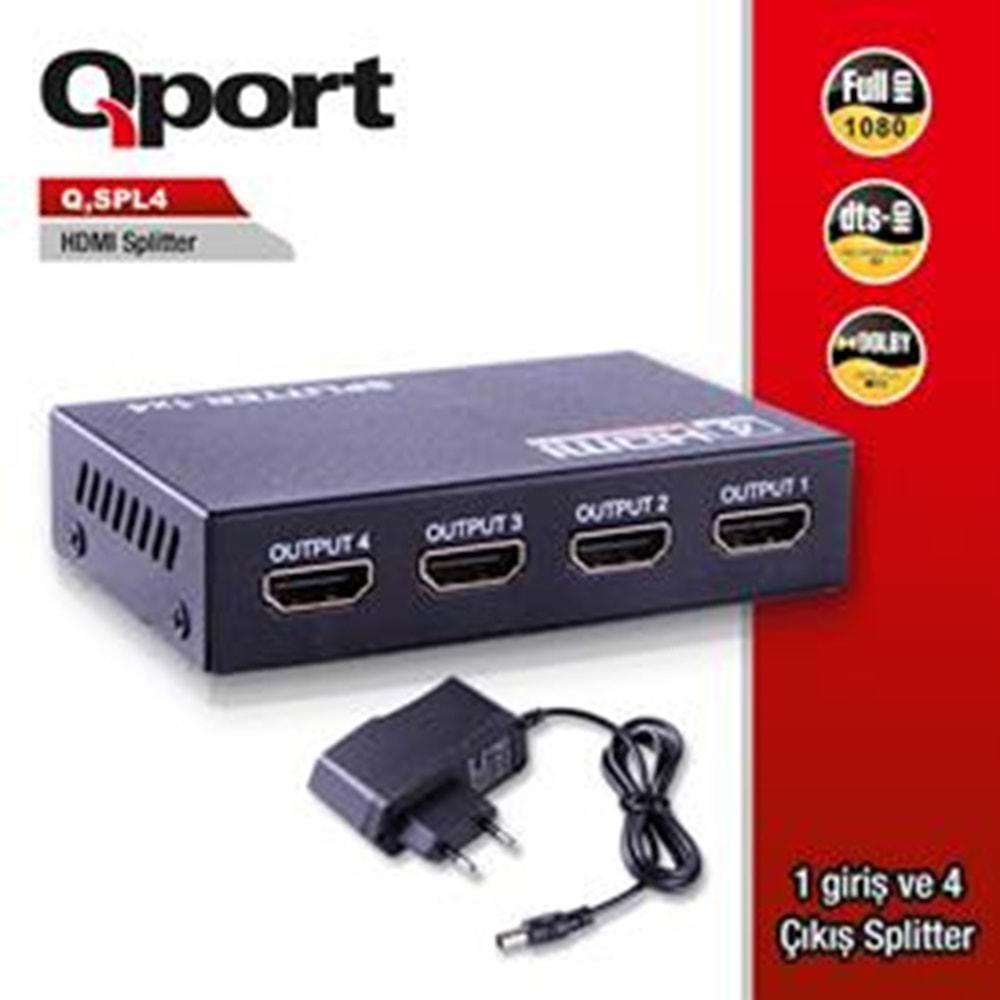 QPORT (Q-SPL4) FULL HD 1 GIRIS 4CIKIS HDMI SPLITTE