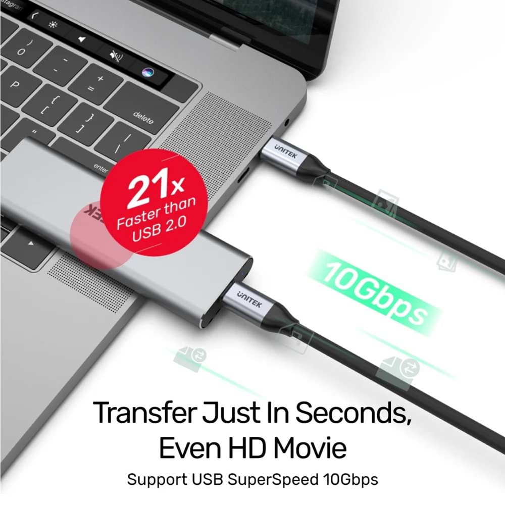 UNITEK USB-C 3.2 KABLO 1MT 10GBPS, 100W PD, 4K&60Hz (C14082ABK)