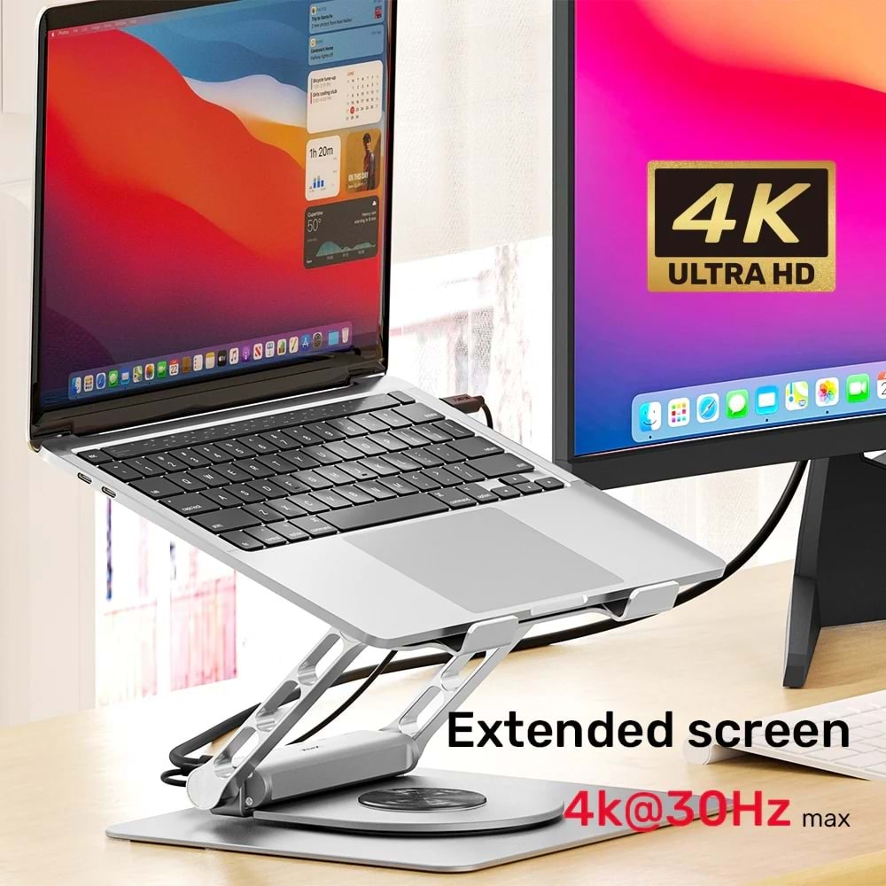 UNITEK 360 DERECE DÖNER 5in1 METAL NOTEBOOK STANDI (ETHERNET, 2xUSD3.0, HDMI, 100W PD) (D1109B01)